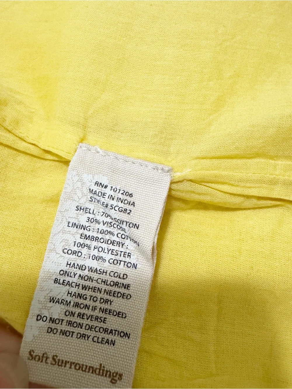 Soft Surroundings Tattan Park Topper Yellow OS